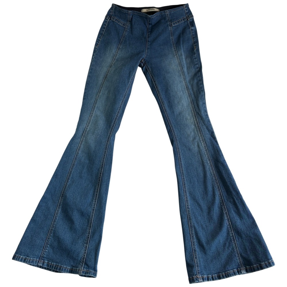 Rock & Roll Bargain Bell Pull On Flare Jeans Womens 27x34 (27x31.5)‎ Blue Denim